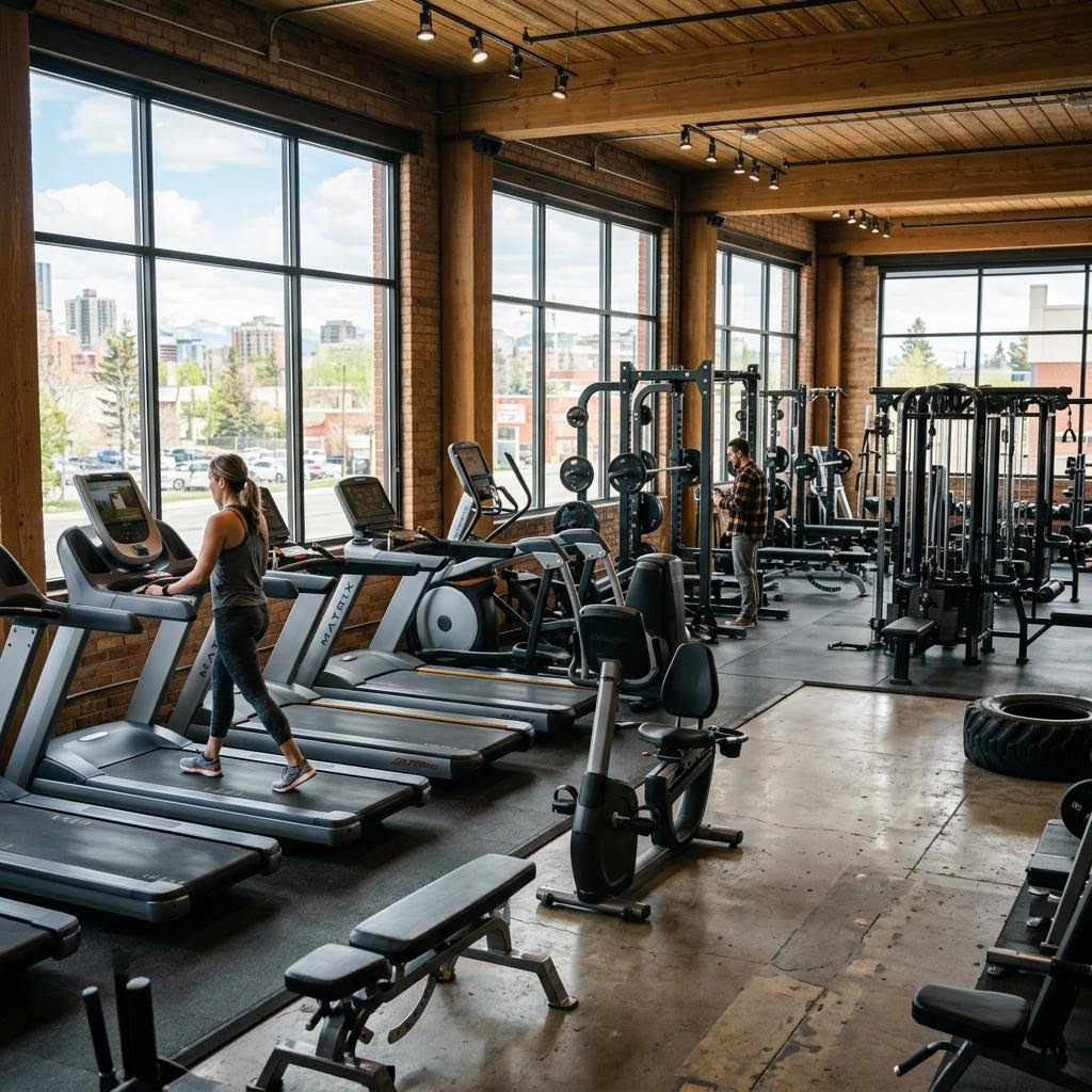 Calgary fitness equipment showroom with treadmills, racks and strength machines ready for testing